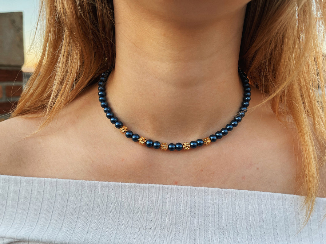 College Blue Pearl Beaded Necklace