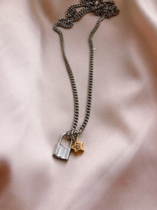 Backwards Silver Lock and Star Necklace