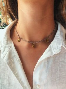 Backwards Gold & Silver Lock Necklace
